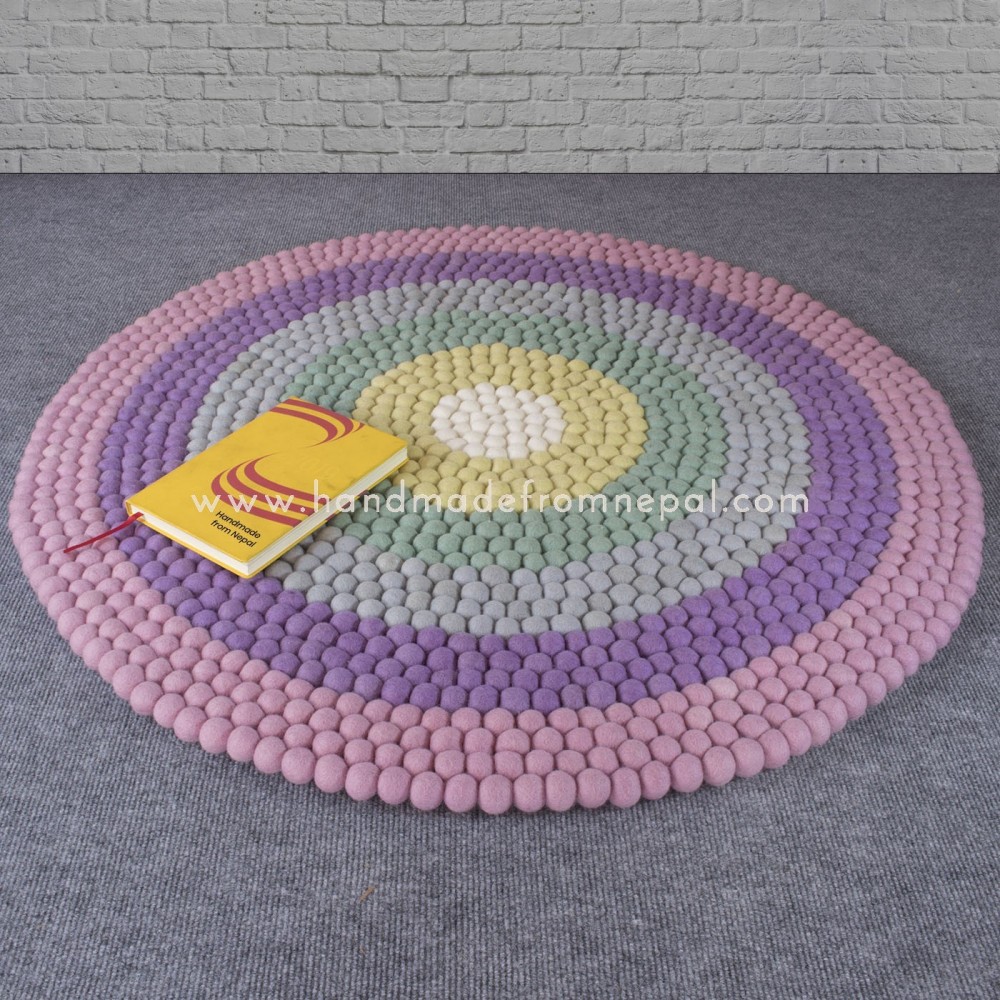 6 Light Color Rainbow Felt Ball Rug Rug Size 100cm