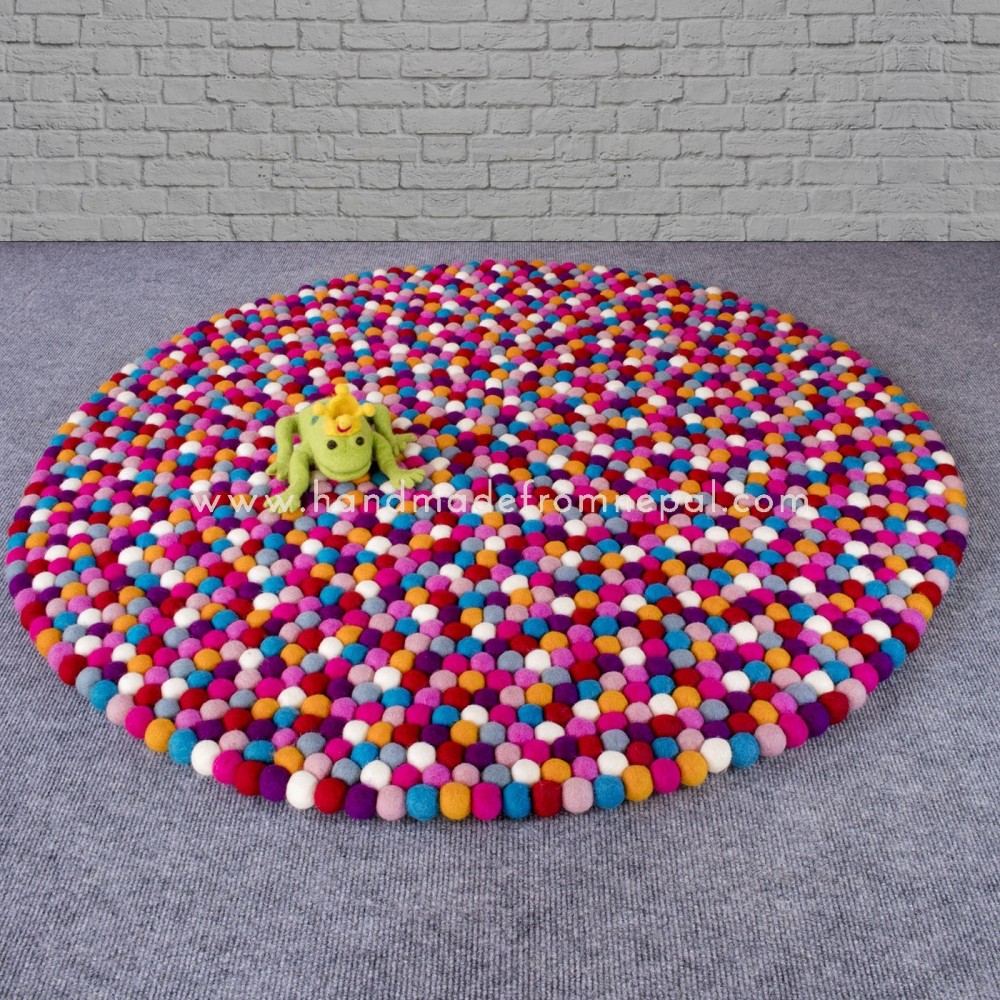 Mixed Pinky Felt Ball Rug Rug Size 100cm