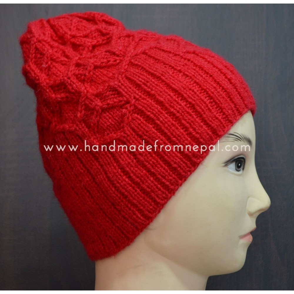 forvirring Jeg accepterer det Ud over Red Hand Knitted Woolen Beanie crochet hat handmade in Nepal